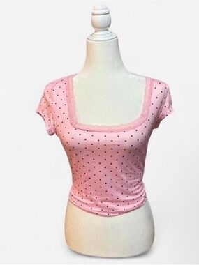 Pink Polka Dot Scoop Neck Women's Top